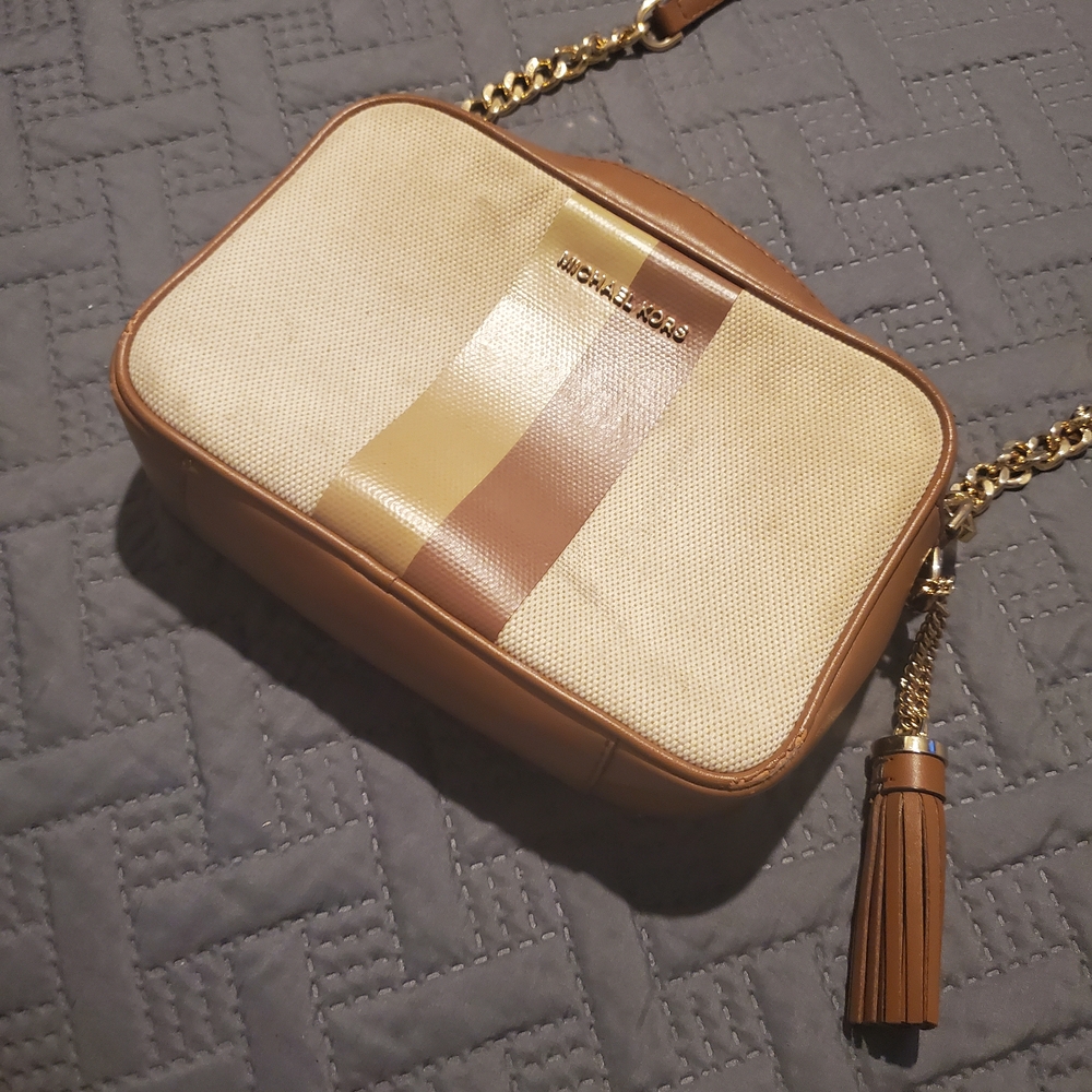 Michael Kors Tan and Brown Crossbody Bag with Tassel